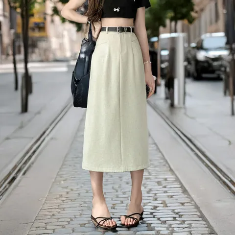 여성 여름 심플 레트로 스트레이트 백트임 치마