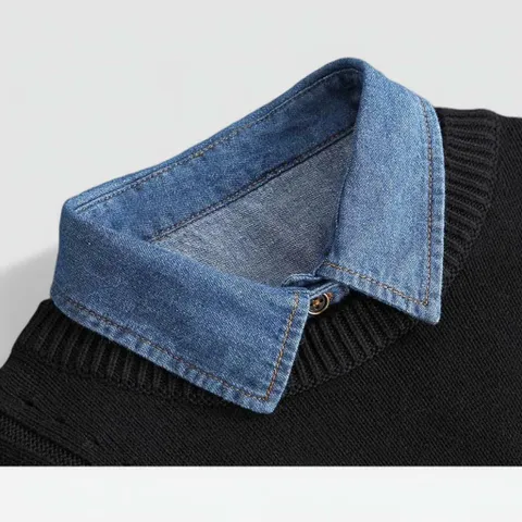 |CCH3D12|여성용 데님 카라형 레이어드 페이크 셔츠