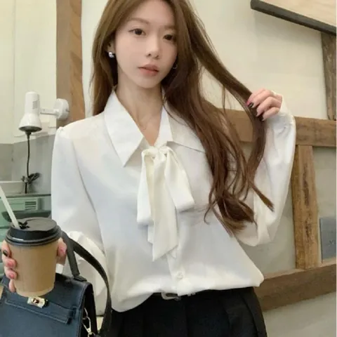 블라우스 셔츠 브라우스 남방 여성 리본 타이 카라 루즈핏 출근 오피스