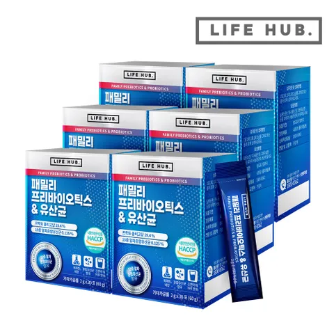 라이프허브 패밀리 프리바이오틱스 유산균 6세트(2g x 180포) 6개월분 +할인쿠폰