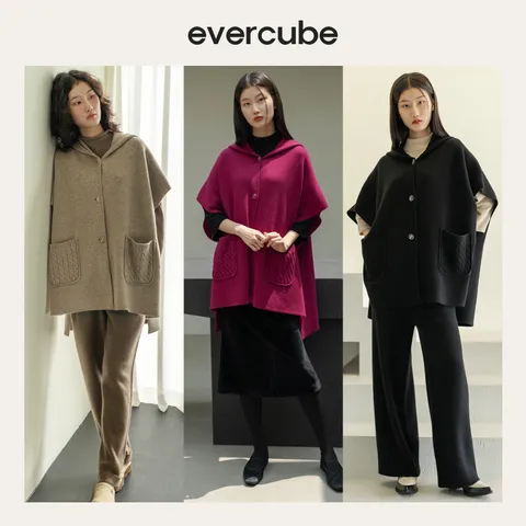  [런칭가 729000원] 에바큐브 24FW 캐시미어 후드 판초 코트