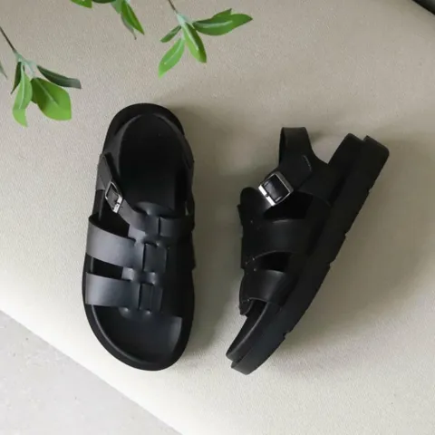 남자 위빙 쿠셔닝 버클 검정 스트랩 미니멀리즘 샌들 +할인쿠폰