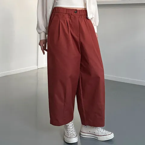 여자 항아리핏 투핀턱 버튼 밴딩 바스락 와이드 바지