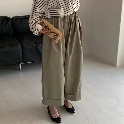 여자 카브라 핀턱 와이드핏 밴딩 커버업 항아리 바지