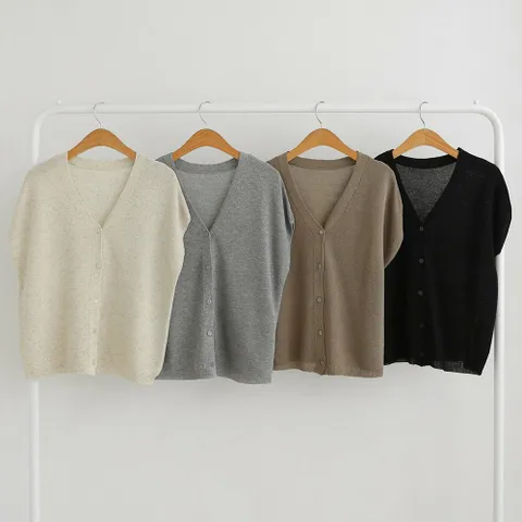 여성 스웨터 V넥 SS 단추 반소매 카디건 마원단 가디건 - 현대Hmall