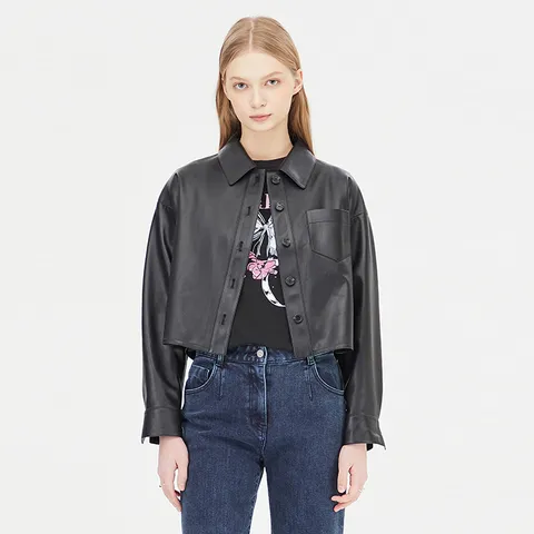 [우수고객전용] [시슬리] 크롭 레더 셔킷 점퍼_SALE70411BK