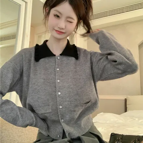 가디건 카디건 니트 CD 아우터 캐주얼 프릴 카라 시보리 이너 여성