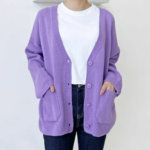 가디건 카디건 니트 CD 아우터 브이넥 포켓 오버핏 여성 여자