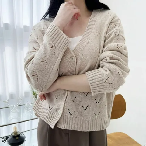 가디건 카디건 니트 CD 아우터 루즈핏 스카시 라운드넥 여성