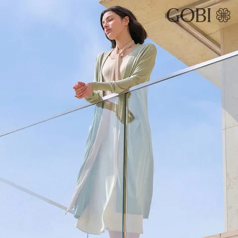 고비(GOBI) 실크 캐시미어 배색 롱가디건 - 현대Hmall