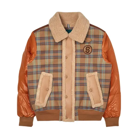 [세인트나인] 남성 울 변형 체크 미들다운 점퍼 BEIGE +할인쿠폰