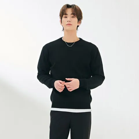 [하프클럽/체이스컬트]남성 변형 조직 라운드 스웨터-DARK5211B03