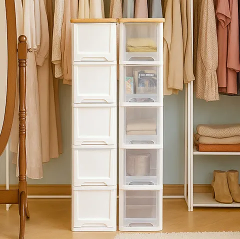 어반 슬림 5단 서랍장 우드상판 플라스틱 수납장 틈새 옷장