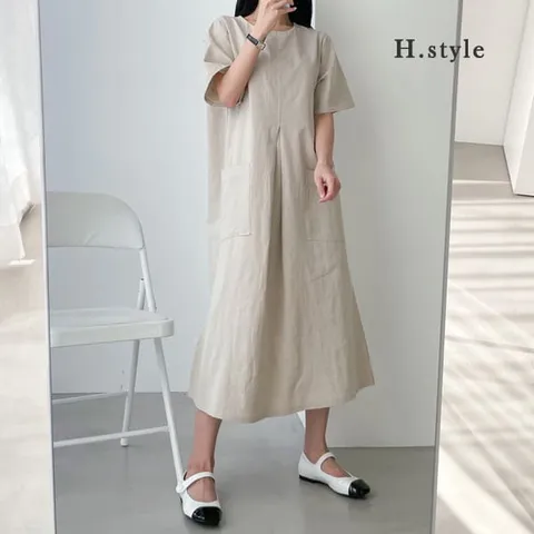 H스타일(TK)린넨데이포켓원피스/여름/린넨/마/쉬폰/OPS/원피스/홈웨어/캐주얼/라운지