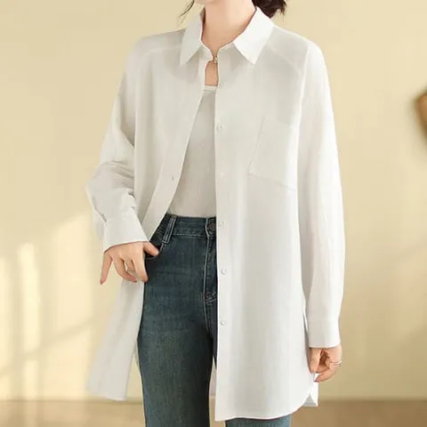 봄 가을 여성용 루즈핏 모던 출근 나들이 롱셔츠 +할인쿠폰