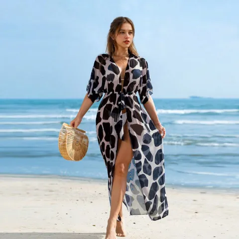 KWW 1004 여자 롱 로브 비치 여름 비키니 커버업 시스루 가디건 +할인쿠폰