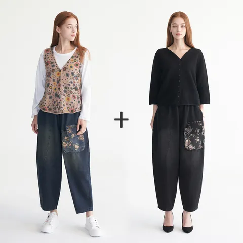 [ ★25fw 최신상 벌룬핏 데님★][라라쎄] 25FW 벌룬 데님 밴딩 팬츠 2종 +무이자3개월