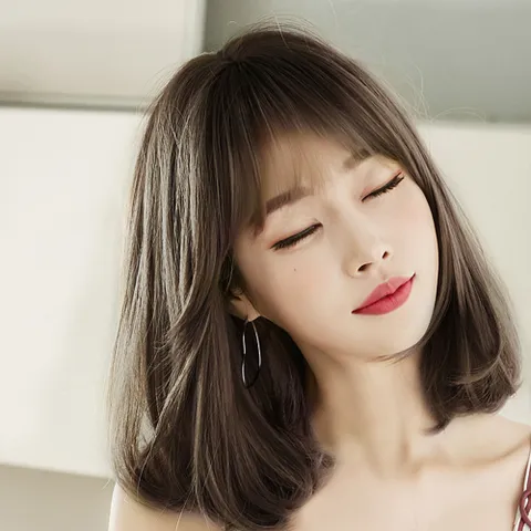 여성용 귀여운 중단발 통가방 단발머리_매트브라운