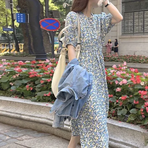 원피스 OPS 바캉스 예쁜 여성스러운 블루 플라워패턴 밴딩 +할인쿠폰
