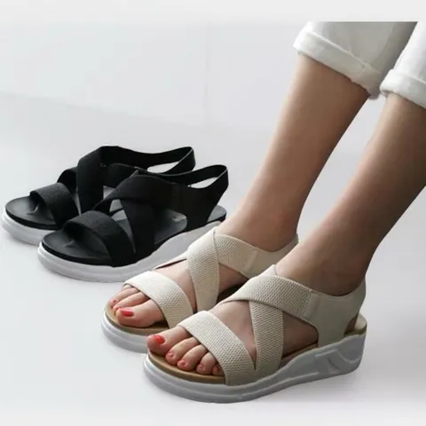 아트박스/신상오픈런 여성 단색 니트 크로스 스트랩 편안한 샌들 +할인쿠폰