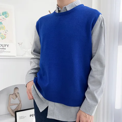 [모로엠] 남자무지 언발 모던 니트 조끼 DM-VEA-QYAN1043M-코발트블루