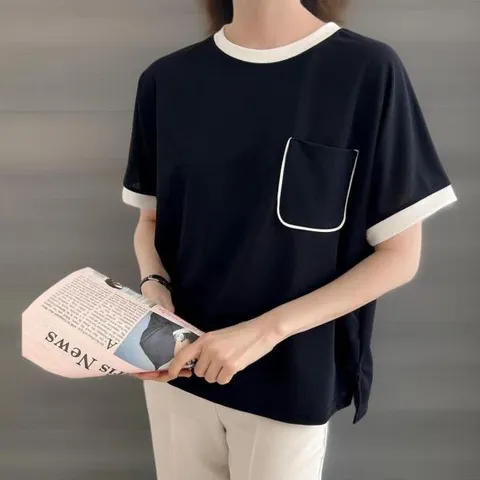 아트박스/신상오픈런 여성 대형 여름 반팔 포켓 라운드 블라우스 +할인쿠폰