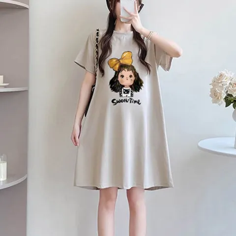 원피스 OPS 캐주얼 러블리 프린팅 여성 임부 미디움