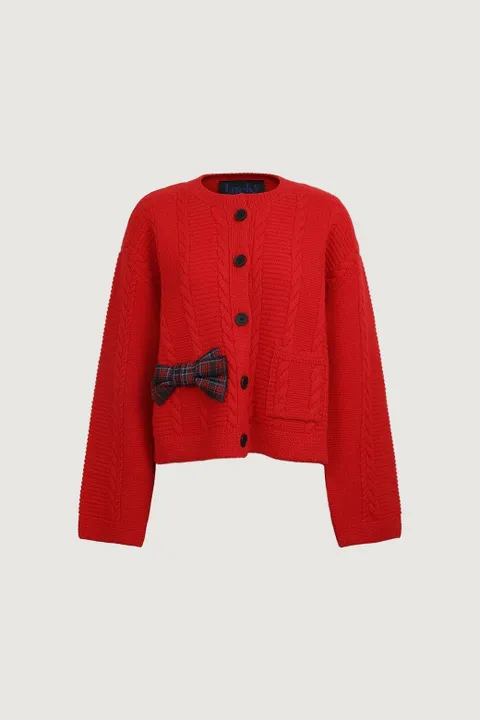 [현대백화점] [럭키슈에뜨] [아울렛] 체크리본 라운드넥 니트 가디건 LYWCW26410 LYWCW26410