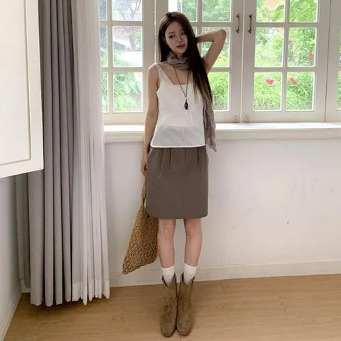 [하프클럽/다잇템]여자 오피스룩 탄탄한 핀턱 코튼 캐쥬얼 스커트