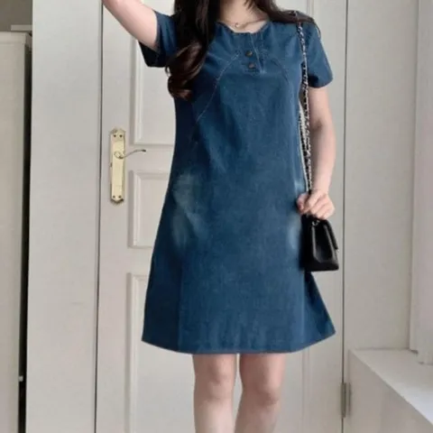 반팔 여성 반팔 청치마 원피스 여름 빈티지 데님 +할인쿠폰