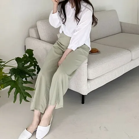 [하프클럽/옷자락]여성 와이드스판 밴딩팬츠 무지 여름통바지