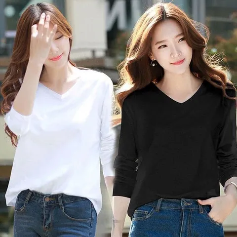 [하프클럽/옷자락]여자 기본 베이직 심플 브이넥 라운드넥 이너 티셔츠