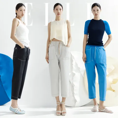 [ ★빅히트 나일론 팬츠 25SS 최신상★][ELLE]엘르 25SS 스티치 배색 나일론 팬츠 3종 +무이자3개월