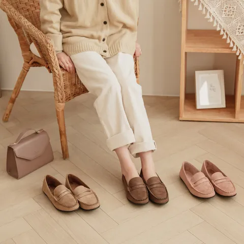 제라카 스티치 여성 페니로퍼 스웨이드 겨울 털 단화 AB643