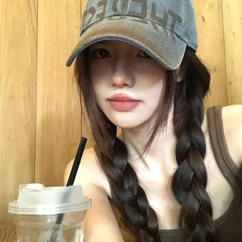 여성용 흑갈색 인조머리 가짜 가발 야구모자 +할인쿠폰