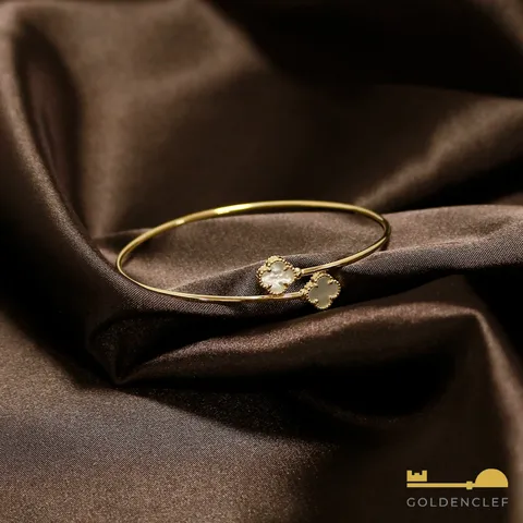 [ 100% MADE IN ITALY]{골든클레프} 18K 마더오브펄 클로버 뱅글