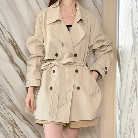 [하프클럽/옷자락]여자 숏트렌치 봄 더블버튼 박시핏 코트