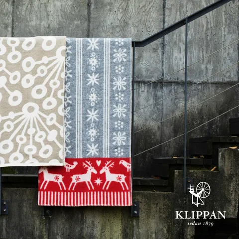 [2장세트] KLIPPAN 스웨덴 직수입 오가닉 블랭킷/담요 - 스노우레드+피콕베이지(전세계26개국 600여개 매장 판매 브랜드)