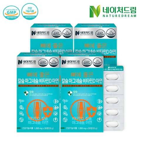 [정기배송] 네이처드림 뼈에 좋은 칼슘 마그네슘 비타민D 아연 1000mg x 30정(30g) 4박스