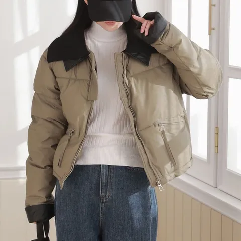 [르베리나] [∼77까지]기넷 니트 빅카라 포인트 숏패딩