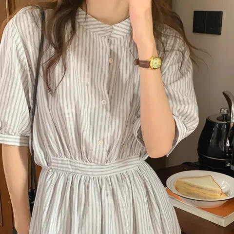 여성 썸머 스트라이프 반팔 원피스