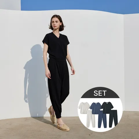 [ ★상하의세트 한벌로 코디걱정끝★][BAVA:R] 바바르 25SS 크레이프 티셔츠+벌룬팬츠 셋업(2종)