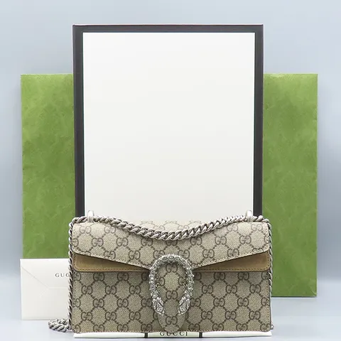 [중고] 구찌 499623 GG 로고 수프림 캔버스 브라운 컬러 Dionysus(디오니소스) 타이거 헤드 미디엄 체인 숄 +할인쿠폰