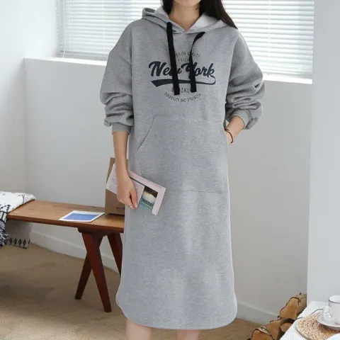 여자 박스핏 캥거루 벌룬 면원단 기모원피스롱 롱원피스