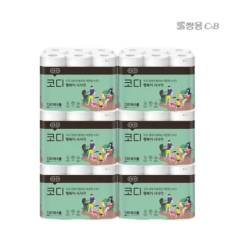 [무료배송][쌍용씨앤비] 코디 행복이 사사삭 키친타올 130매 6롤 6팩 (총36개입) / 박스판매