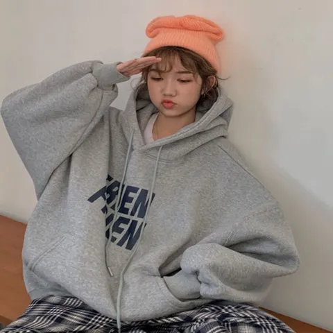 맨투맨 티셔츠 긴팔 2컬러 데일리 레터링 후드 안감 여성 겨울 기모