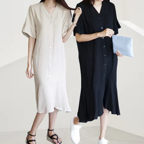 네이처 롱 셔츠원피스