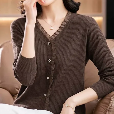 [하프클럽/스윗트리]쉬폰배색 브이넥 니트 가디건(j0405)