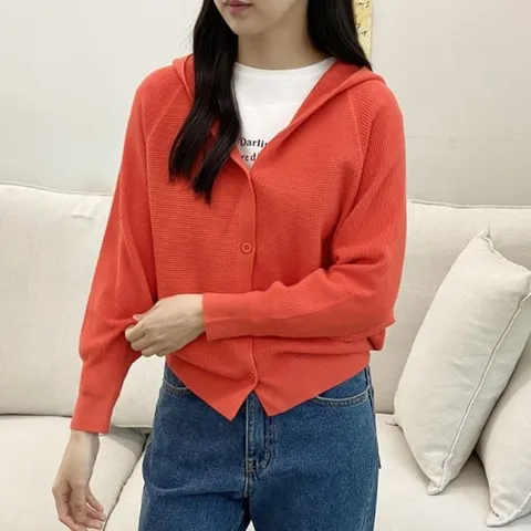 [애슬릿] 여성 루즈핏 후드 간절기 미시 니트 가디건 +할인쿠폰