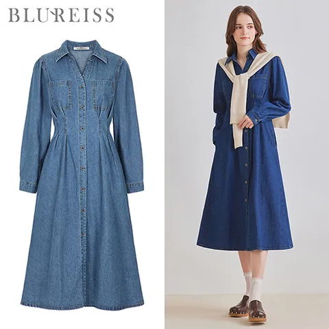 [N][블루레이스] 스티치핀턱카라데님원피스_BI3F3OP3081